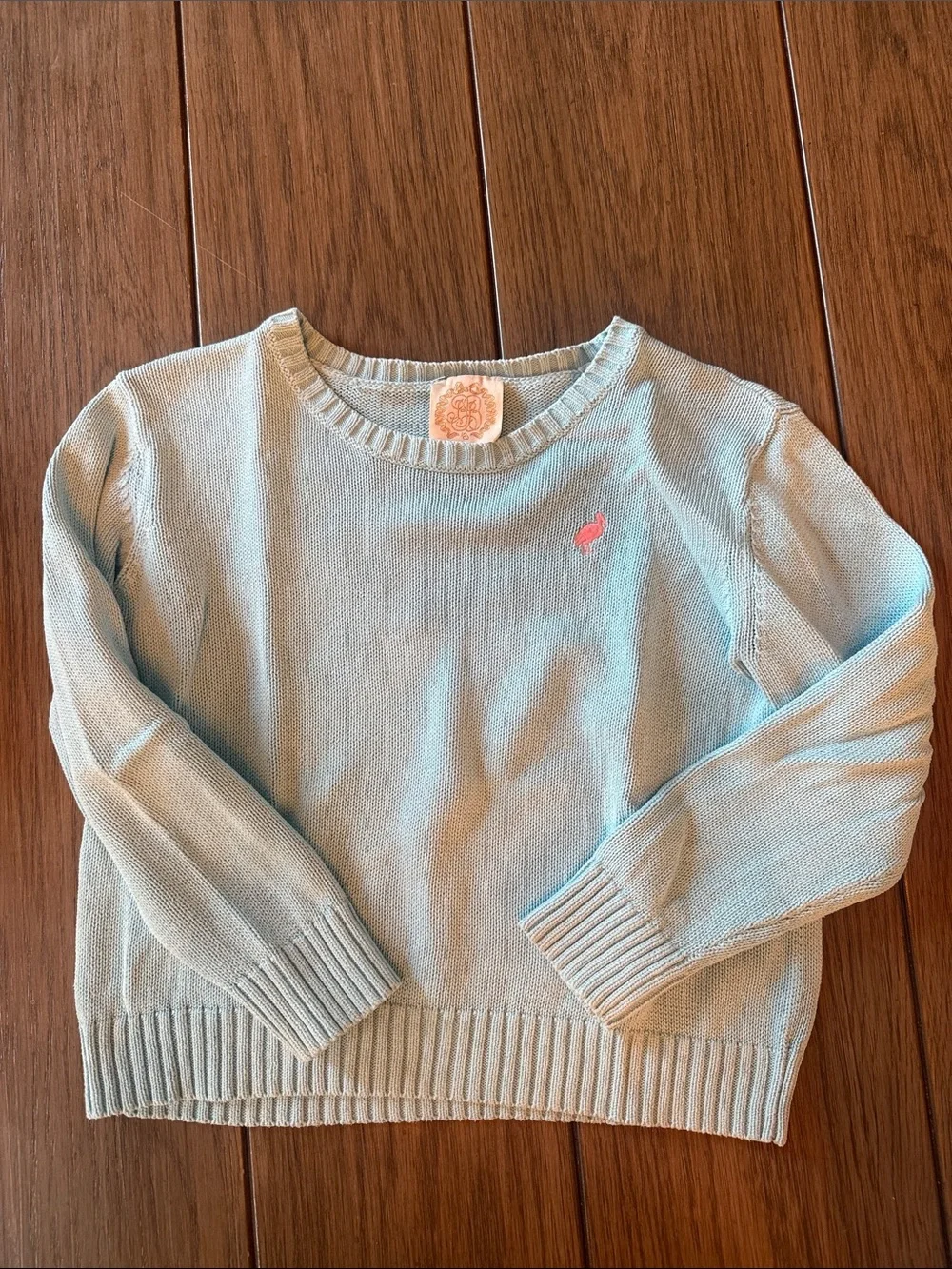 The Beaufort Bonnet Company Light Aqua Kids Crewneck Sweater with Pink Logo